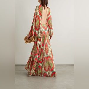 ETRO Skylark pleated crepe de chine maxi dress NWT size 48